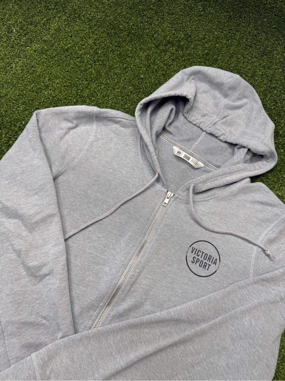 VSX Victoria Sport Grey Full Zip Hoodie Sweatshirt Logo Workout Athleisure L
